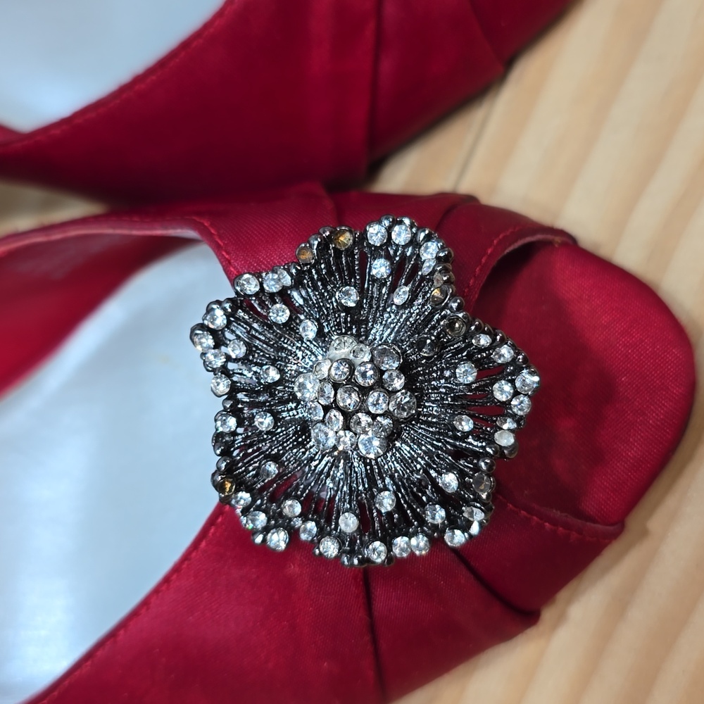 Womens Red Slingback Peep Toe Bling Heels Sz 6m - Picture 2 of 9